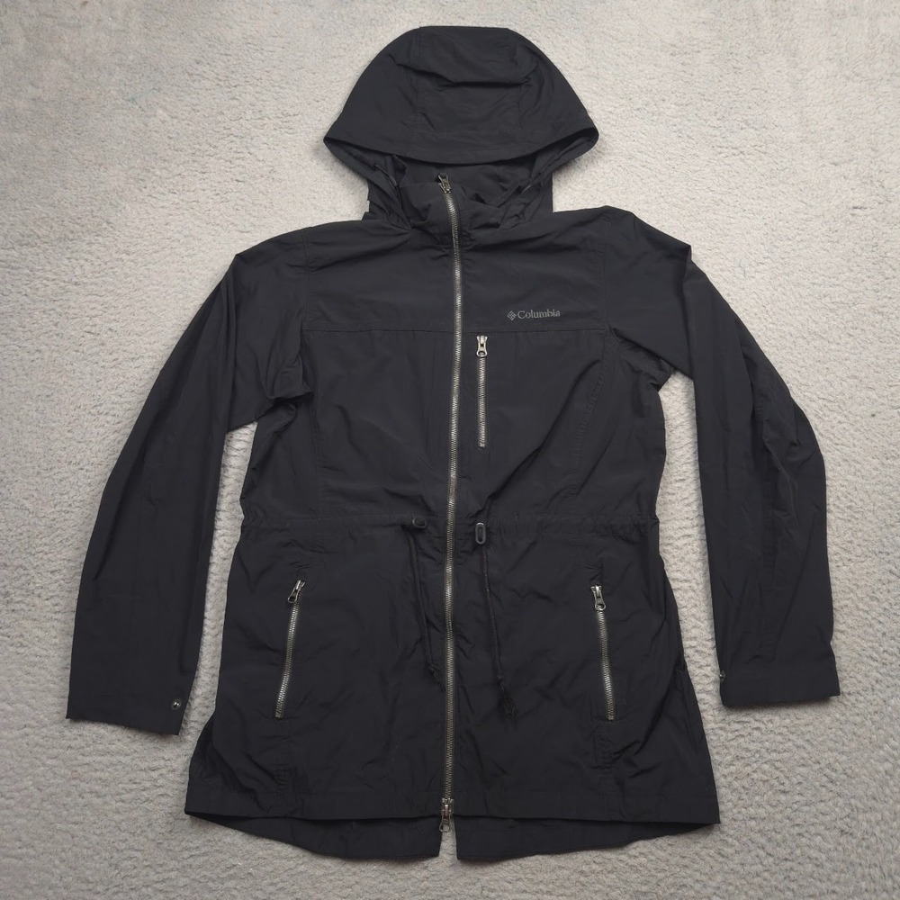 Columbia‎ Suburbanizer Jacket Women M Black Hooded Water Resistant Cinch Waist